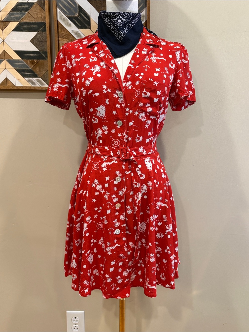 Polo by Ralph Lauren Red Nautical Motif Mini Dress with Belt size 4